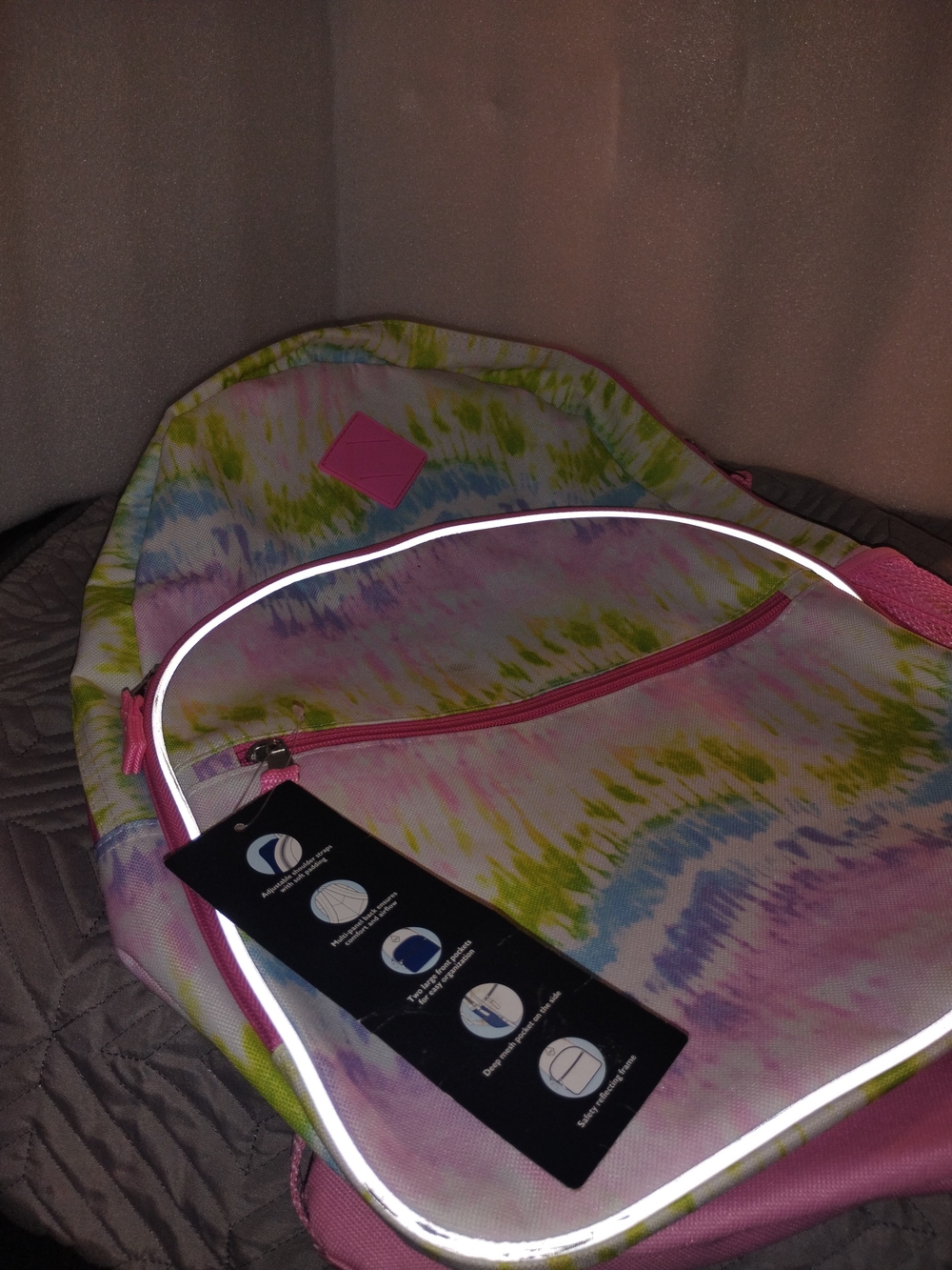 Pink Tie-Dye Backpack with Reflective Trim -  NWT